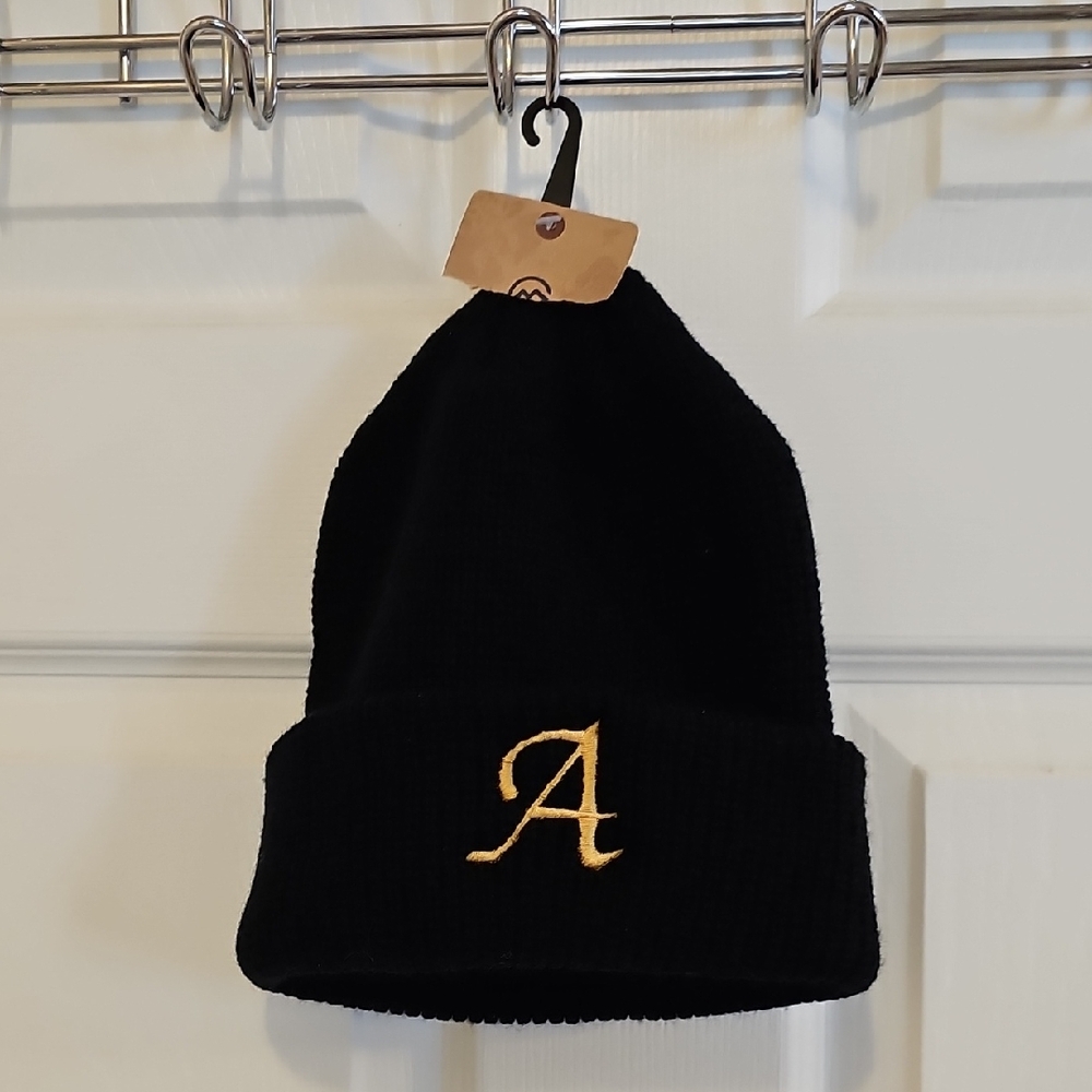 Personalized Women's Black Beanie with Gold A Lettering